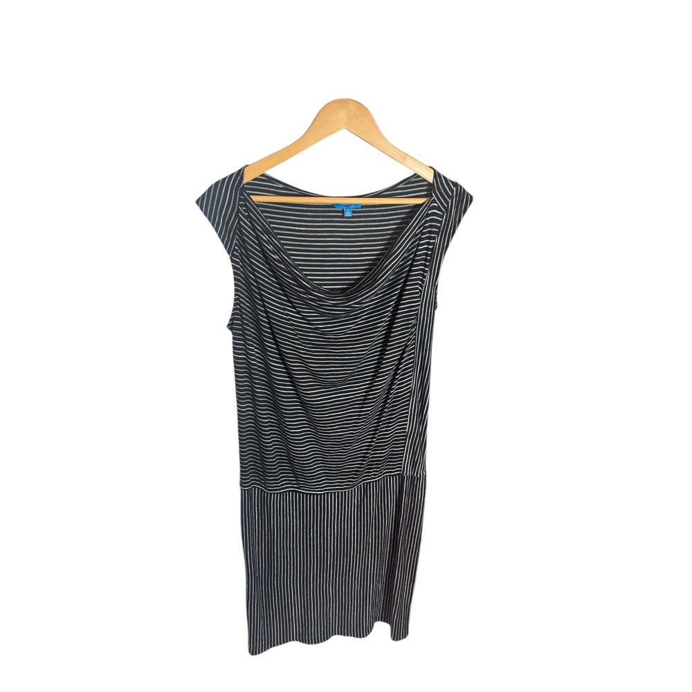 Derek Lam Black & White Striped Sleeveless Cowl Neck Dress - Size M